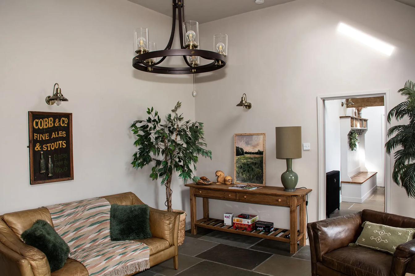 The farmhouse lounge with cosy seating