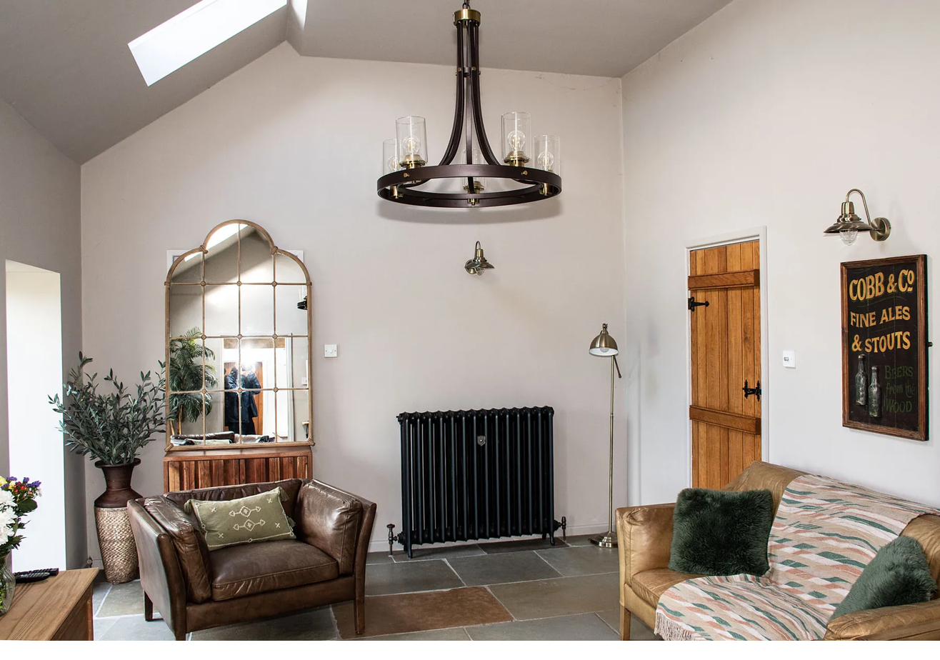Living room with farmhouse features