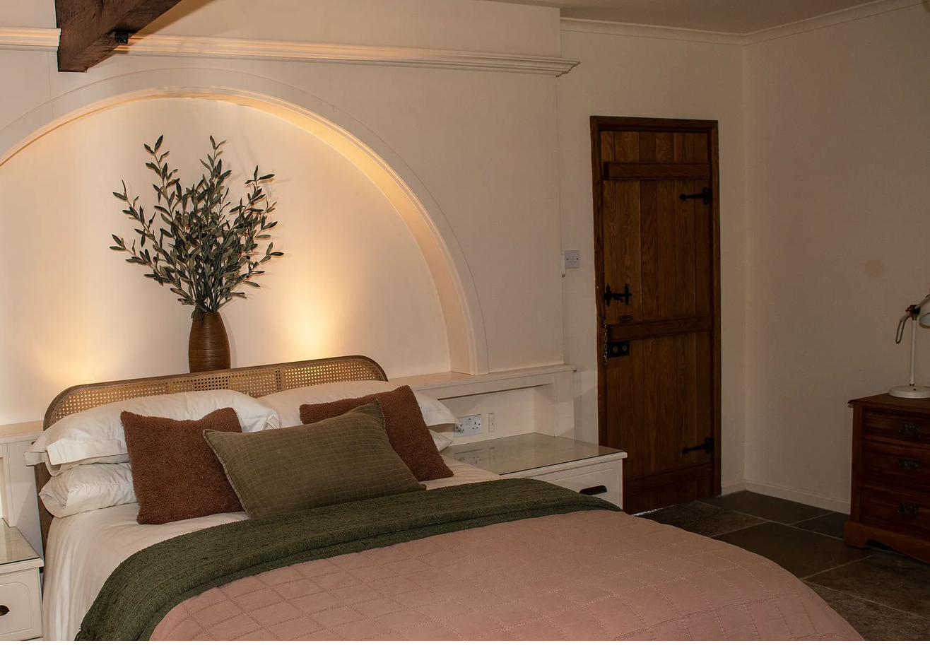 Cosy bedroom in earthy tones