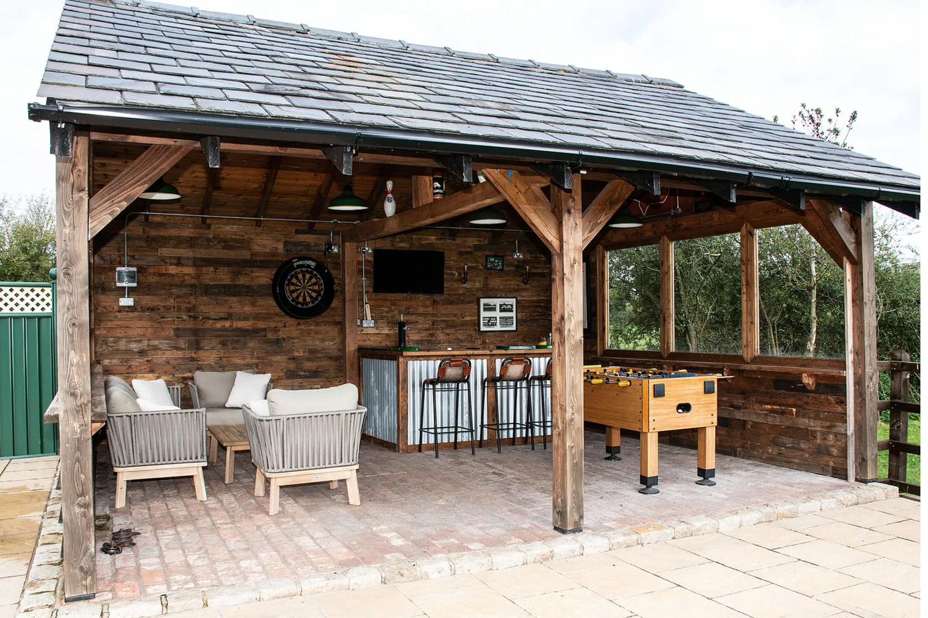 Covered games and seating area